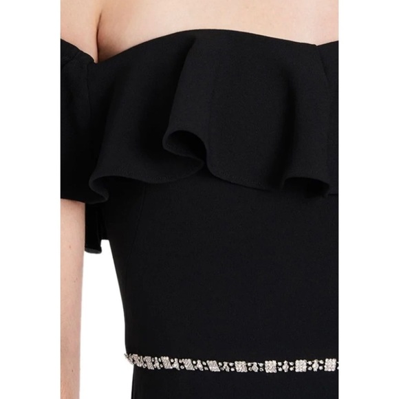 Women’s Formal Dress Size 10 MSK Black Ruffled Off Shoulder Beaded Waistline - Picture 6 of 8